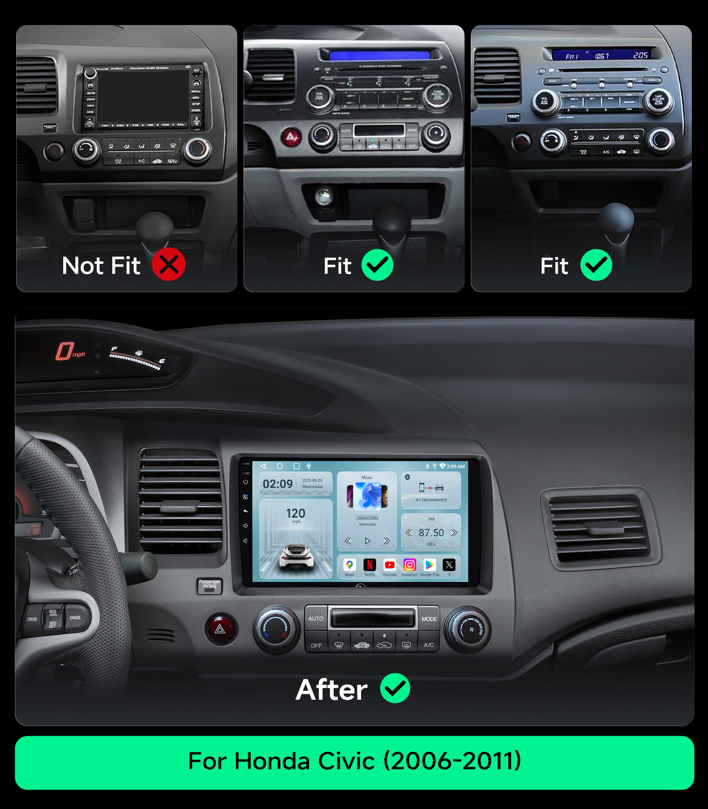 9 inch Car Radio Upgrade for Honda Civic 2006‑2011, CarPlay Android Auto - Image 2