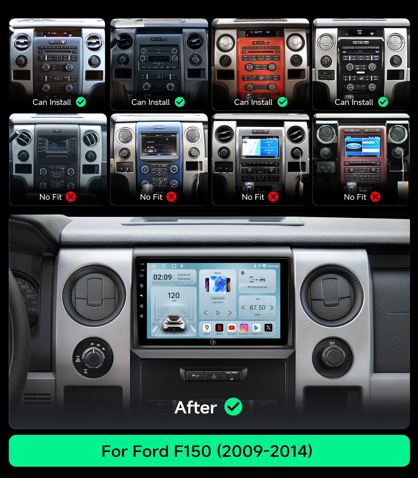 Car Radio Stereo for Ford F150 2009-2014, Wireless CarPlay Android Auto - Image 2
