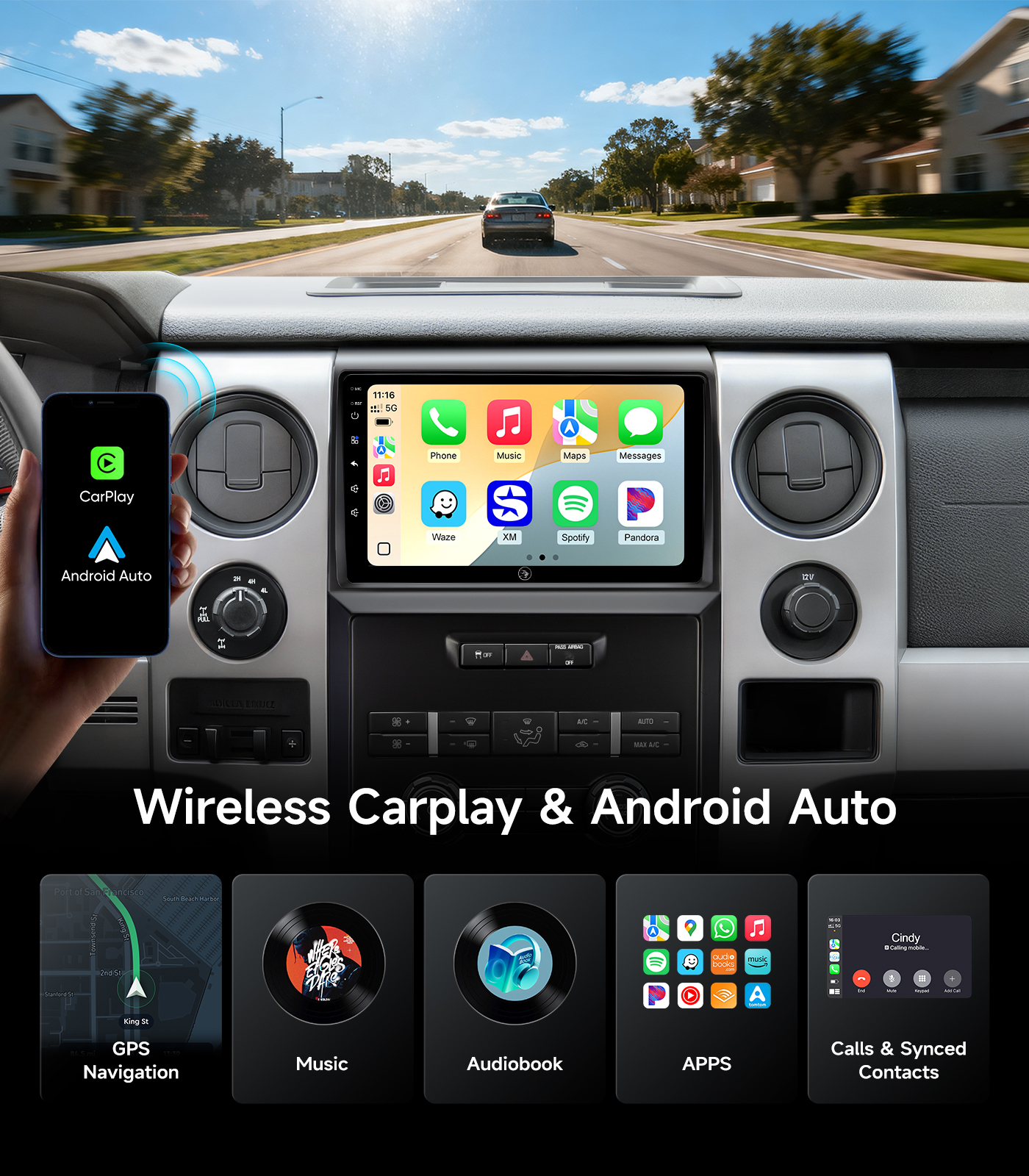 Car Radio Stereo for Ford F150 2009-2014, Wireless CarPlay Android Auto - Image 3